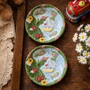 Mercuries 1999 Child’s Tea Set-2 Replacement Plates Pond Scene Cottagecore